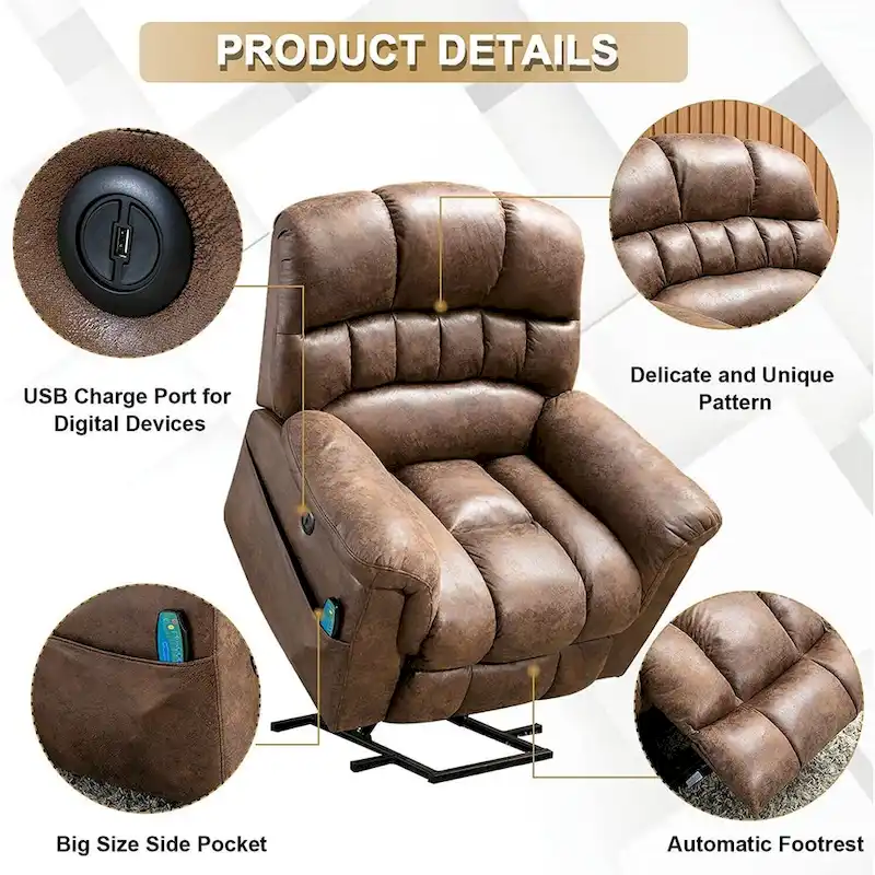 Ebello Microsuede Power Lift Recliner Sofa with Massage Chair