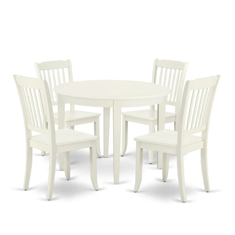Round Dining Table Set, Linen White, Rubber Wood – 3 or 5 Piece