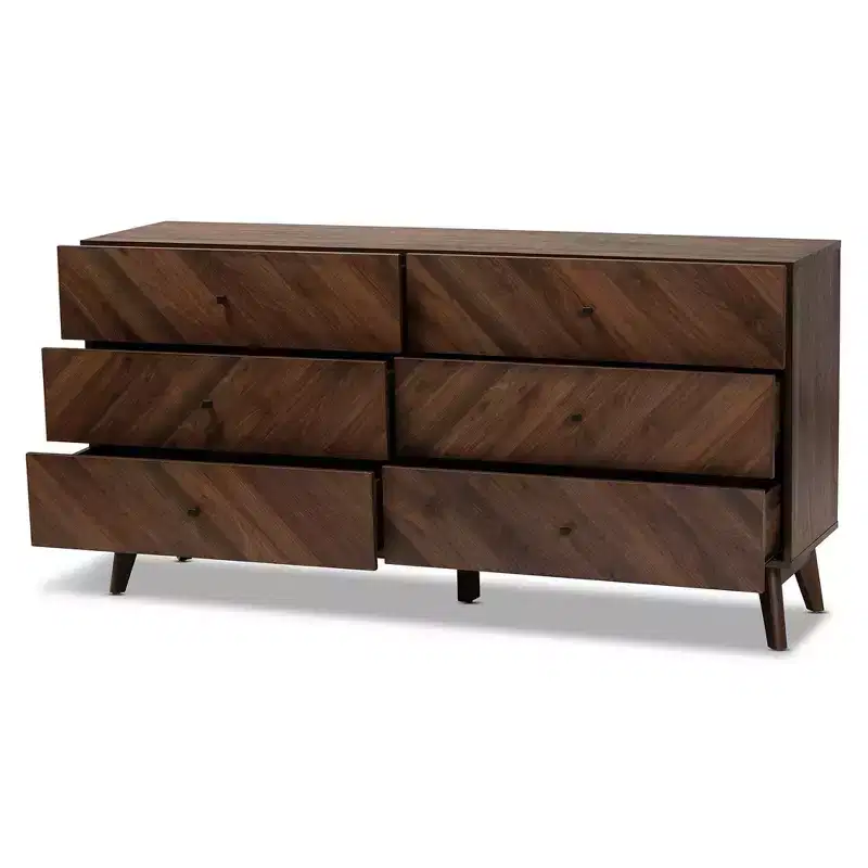 Baxton Studio Hartman Wood 6 Drawer Dresser Walnut Brown: Modern Storage, Vertical Design, 31" High