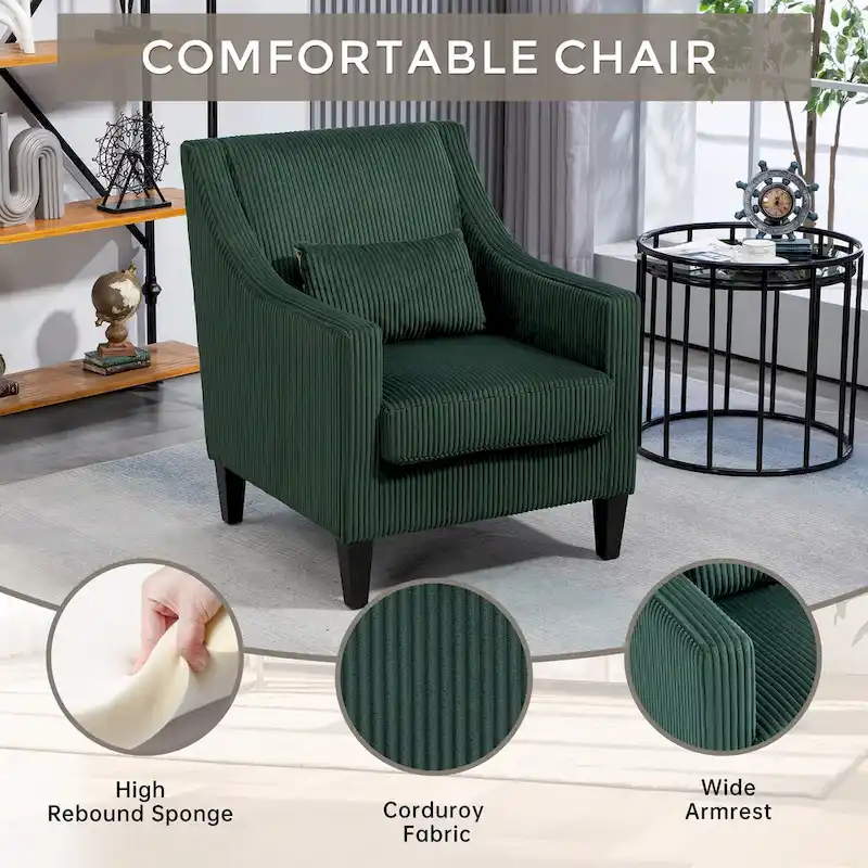 Emerald 26.77 Upholstered Arm Chair with Scooped Arms and Rubber Wood Legs