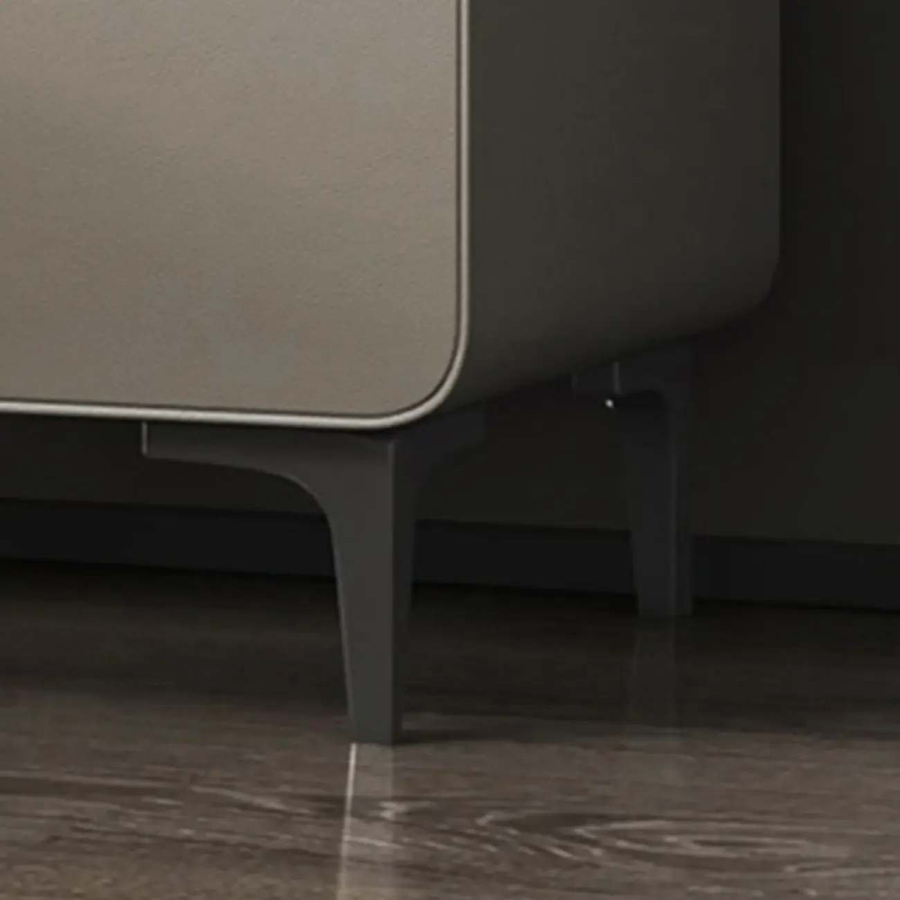 Freestanding Leather Arched Edge White Nightstand with Drawers