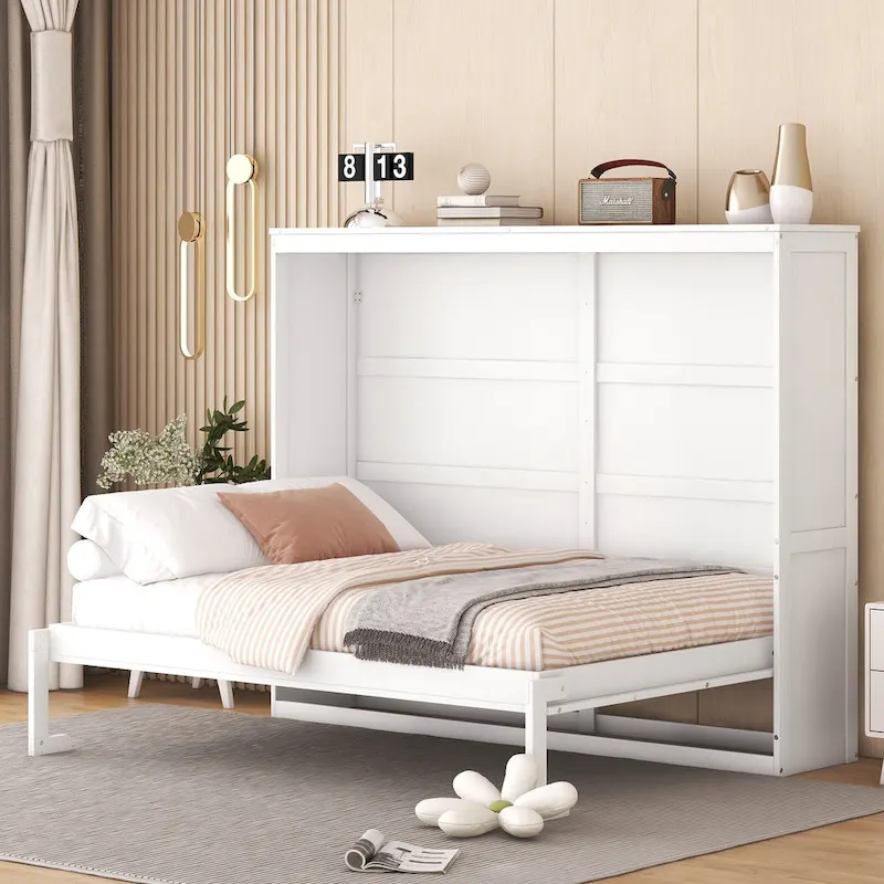 Full Wooden Wall Murphy Bed, Space-Saving