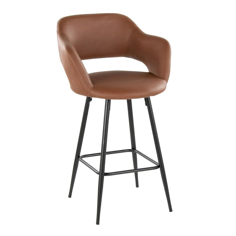 Vallen 26 Fixed-Height Faux Leather Counter Stool with Metal Legs & Square Footrest