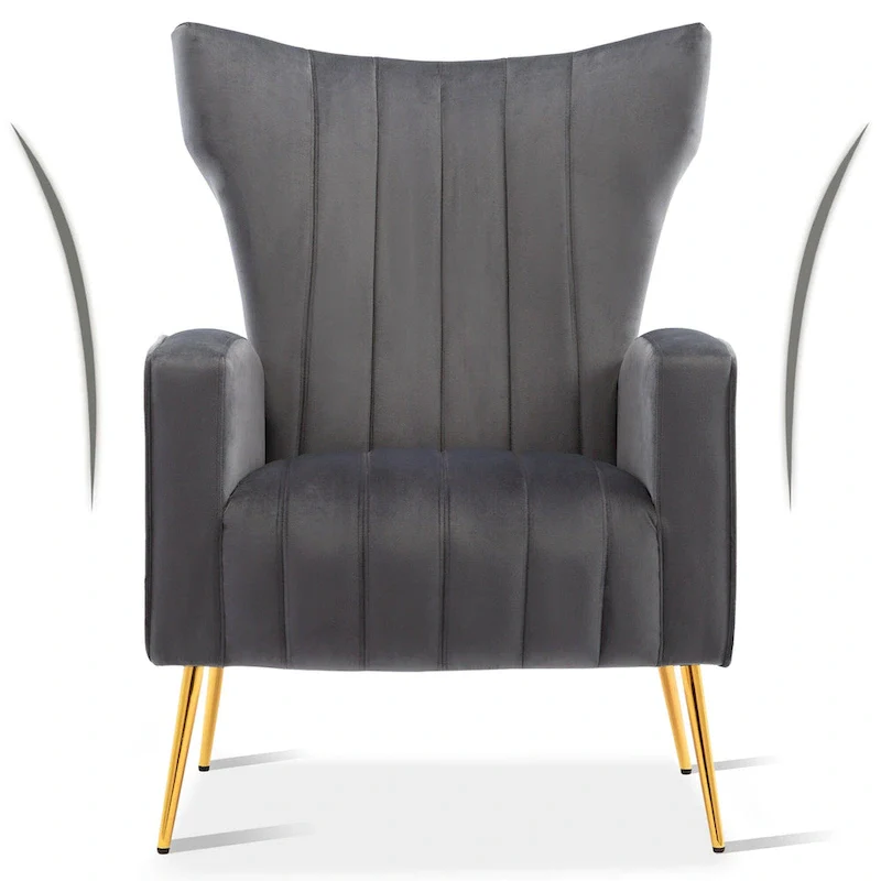 Blue / White / Grey Velvet Wingback Accent Chair, Single Seat