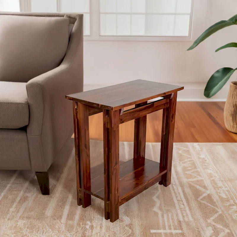 Acacia Wood Architectural Recliner Table with Shelf