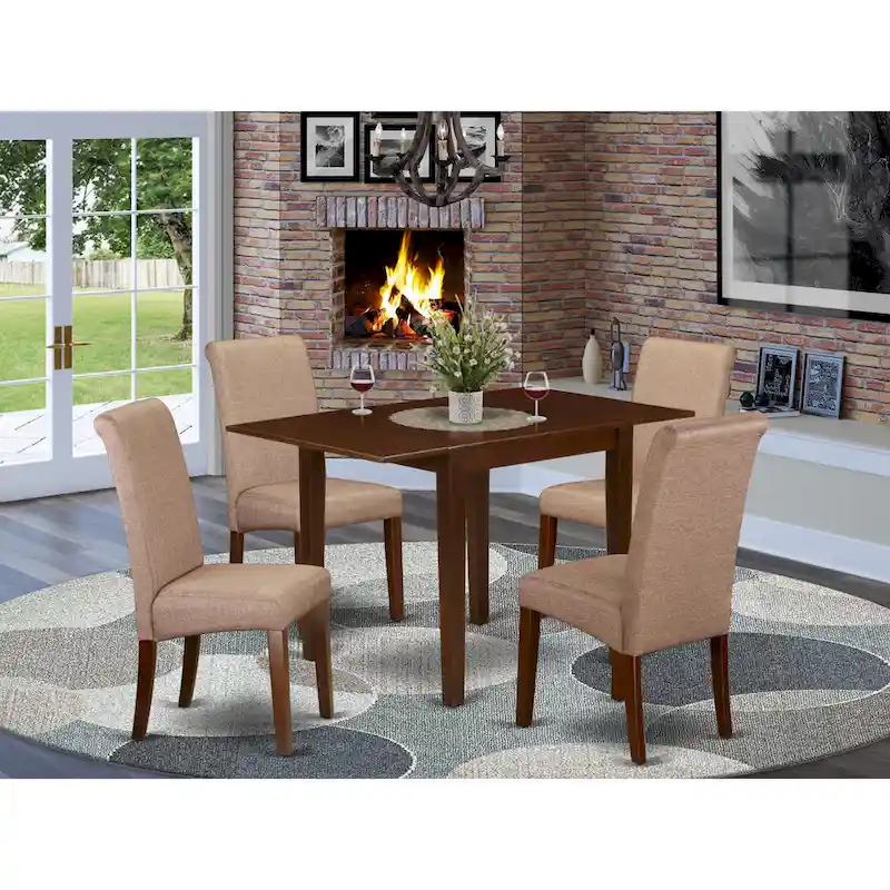East West Furniture Kitchen Table Set- a Rectangle Dining Table and Brown Linen Fabric Dining Chairs, Mahogany (Pieces Option)