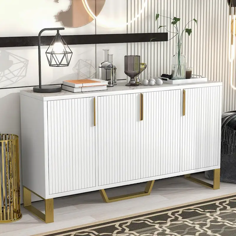 Modern Sideboard with Four Doors, Metal Handles and Adjustable Shelves