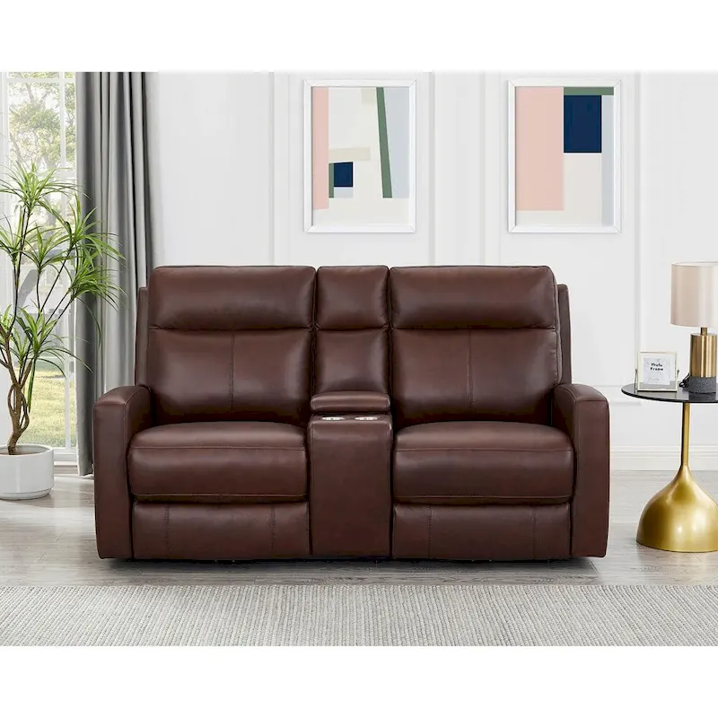 Hydeline Vienna Zero Gravity Power Recline and Headrest Top Grain Leather Loveseat with Console