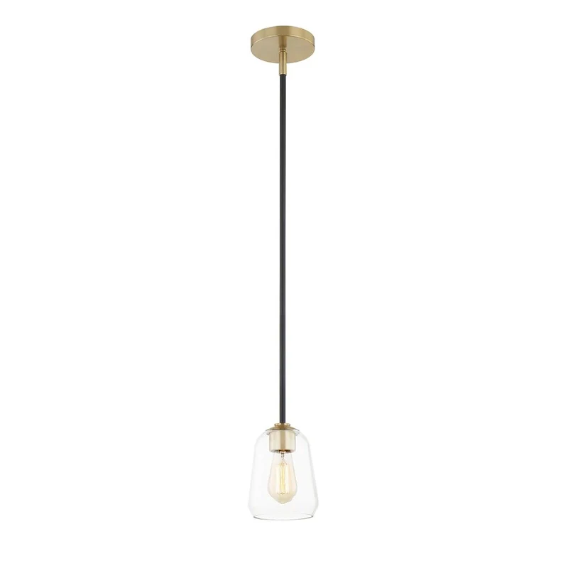 Justice Design Group Arcwell 1-Light Pendant - Clear Glass - Matte Black w/ Brass Accents Finish