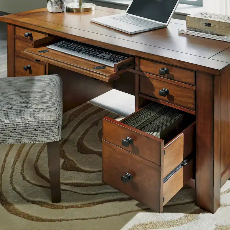 Aged Maple 54-Inch Executive Pedestal Desk