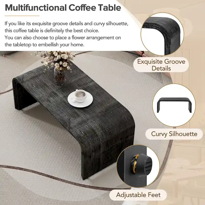 Coffee Table with Curved Art Deco Design - 23.60 x 47.20 x 18.50