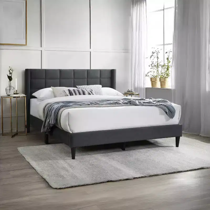 GDFStudio Lucas Modern Velvet Upholstered Platform Bed with Headboard