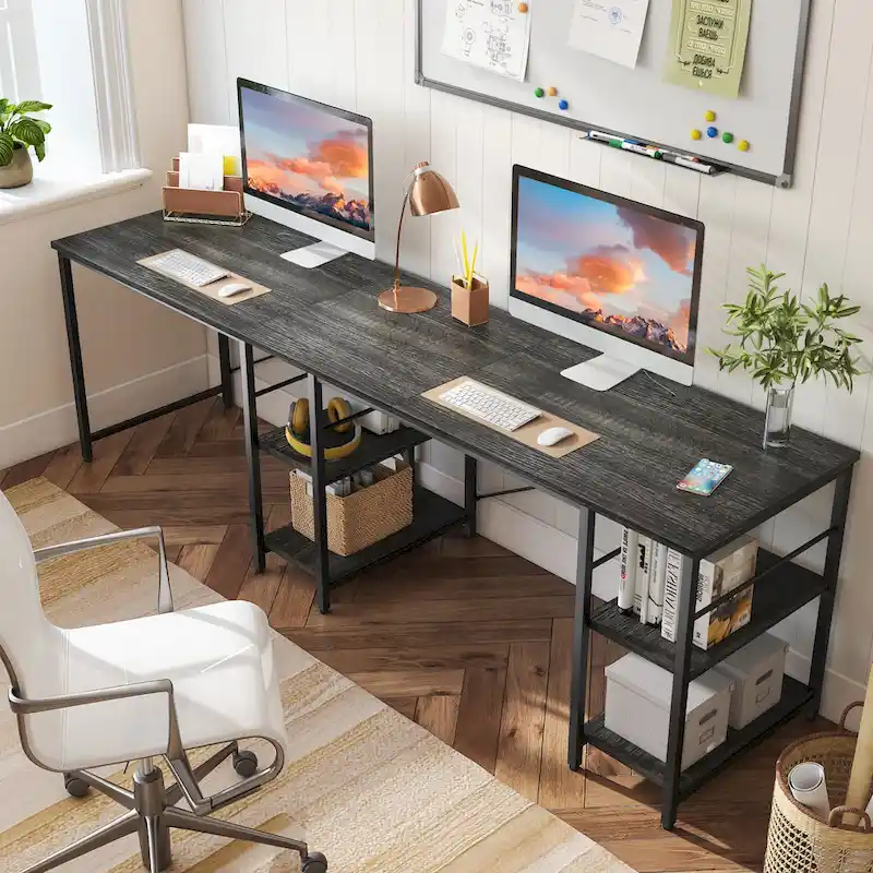 95.2 Inch L Shaped Desk with Shelves Home Office Computer Desk
