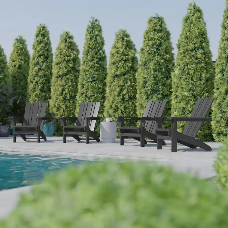 Set of 4 Commercial All-Weather Adirondack Chairs with Cupholders