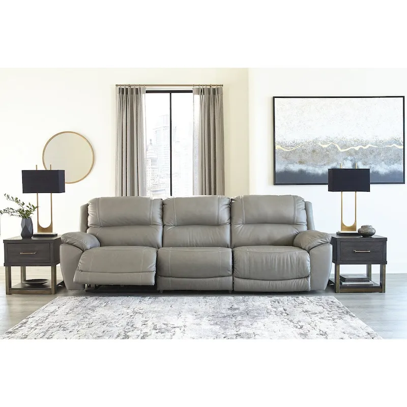 Gray / Brown Power Reclining Sectional Sofa, 3-Seat, Leather Match
