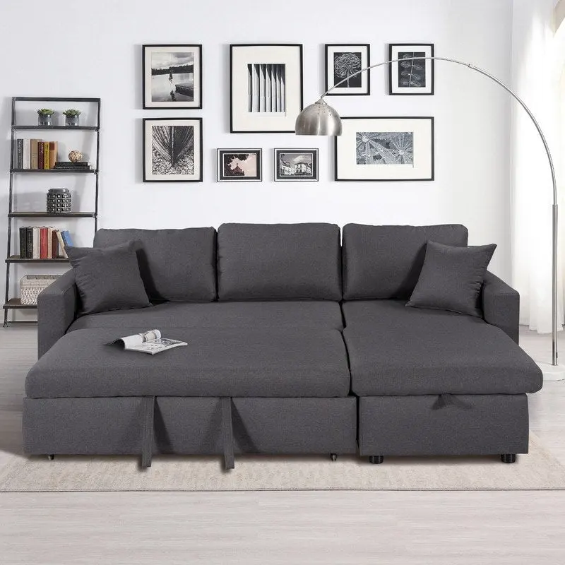Grey L-Shape Sectional Sleeper Sofa with Storage