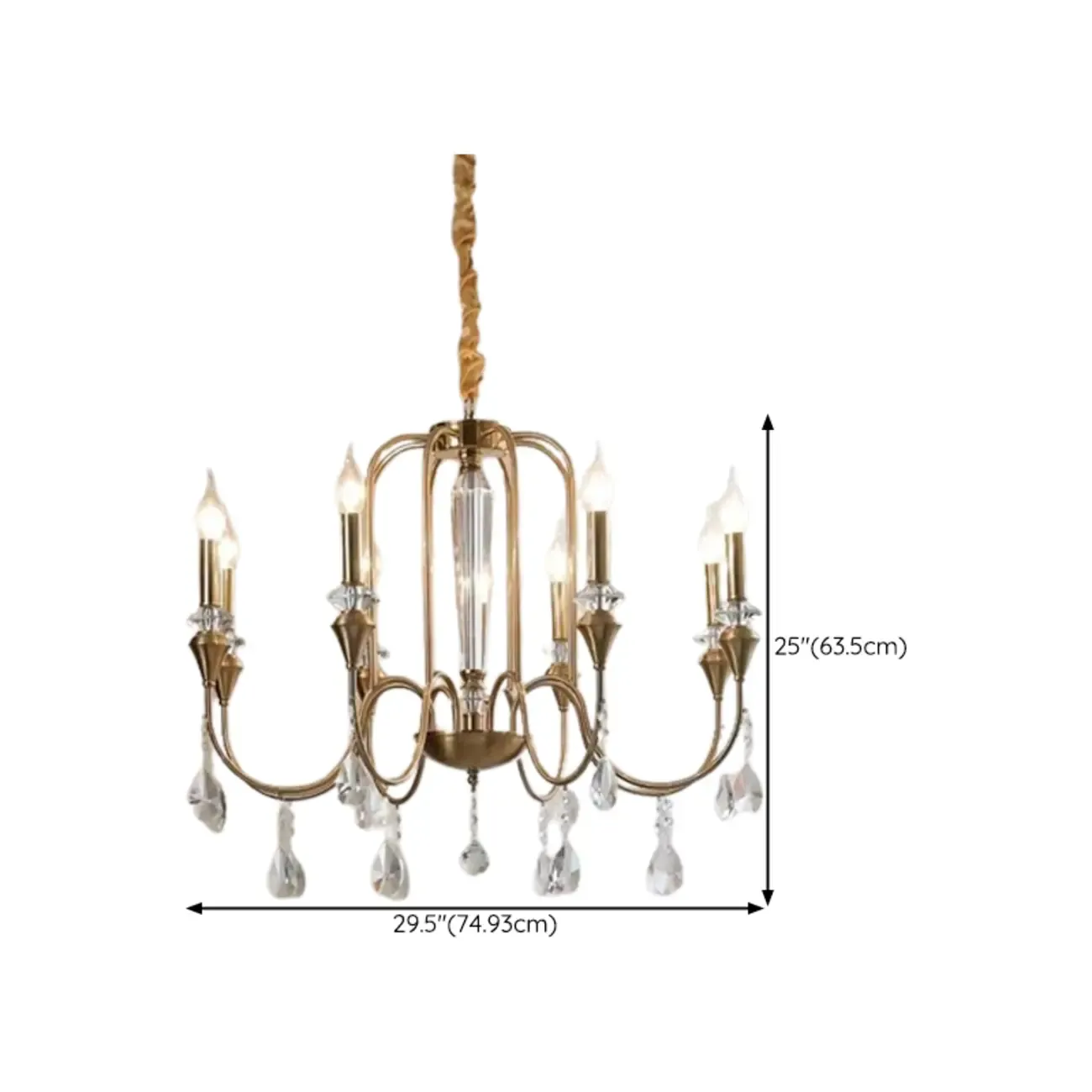 Metallic Alloy Hanging Gold Adjustable Crystal Chandelier