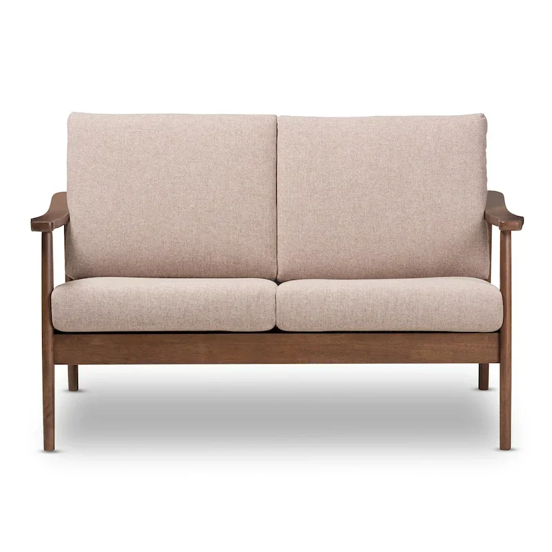 Brown Mid-Century Loveseat with Walnut Frame - Seats 2