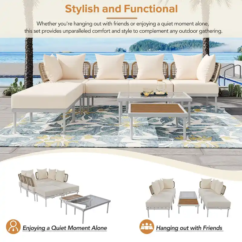 8-Piece Patio Sectional Sofa Set with Coffee Table