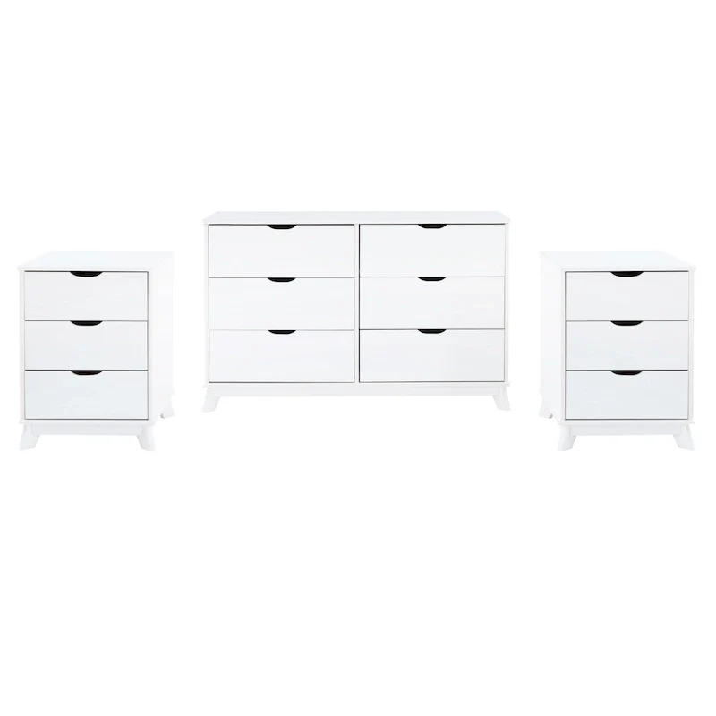 Purcell Pine Wood 3-Piece Bedroom Set with 6-Drawer Dresser and 3-Drawer Nightstands (Set of 2)
