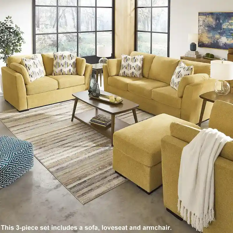 Roundhill Furniture Clareen 3-Piece Living Room Set, Sofa Loveseat and Cutler Chair