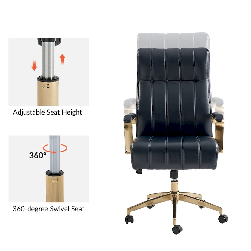 Curtiz Mid-Century Modern Vegan Leather Swivel Tilting Office Chair with Channel Tufted and Metal Feet by HULALA HOME