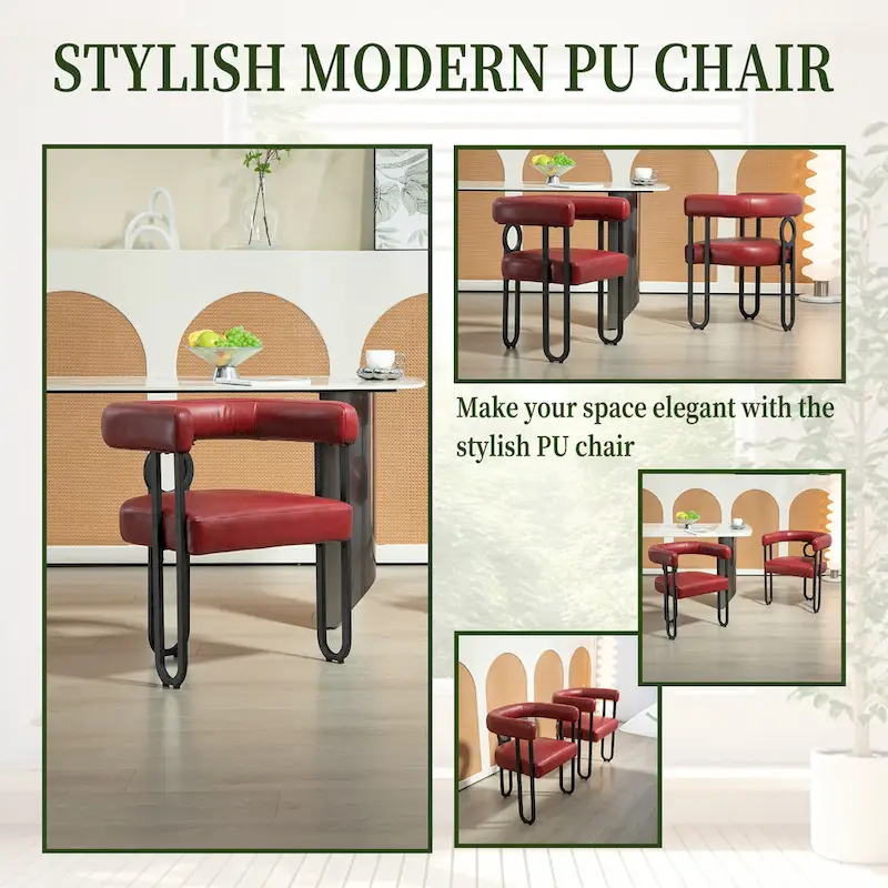 2 PCS PU Leather Upholstered Dining Chair Set wMetal Legs