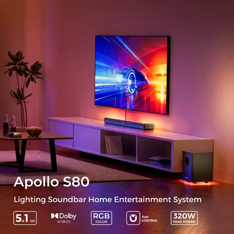 ULTIMEA Apollo S80 5.1ch Sound Bar with Dolby Atmos,Subwoofer,Detachable Soundbar,RGB Light,320W,HDMI eARC/OPT/AUX/Bluetooth