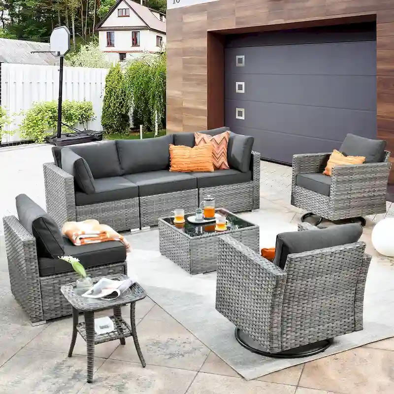 XIZZI 8-piece Patio Wicker Furniture Set with Swivel Chair