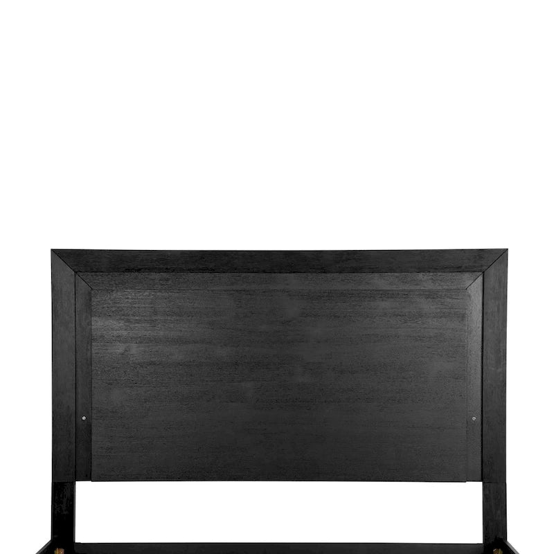 Alaric Modern Black Solid Wood Panel Bed with LED Light Headboard