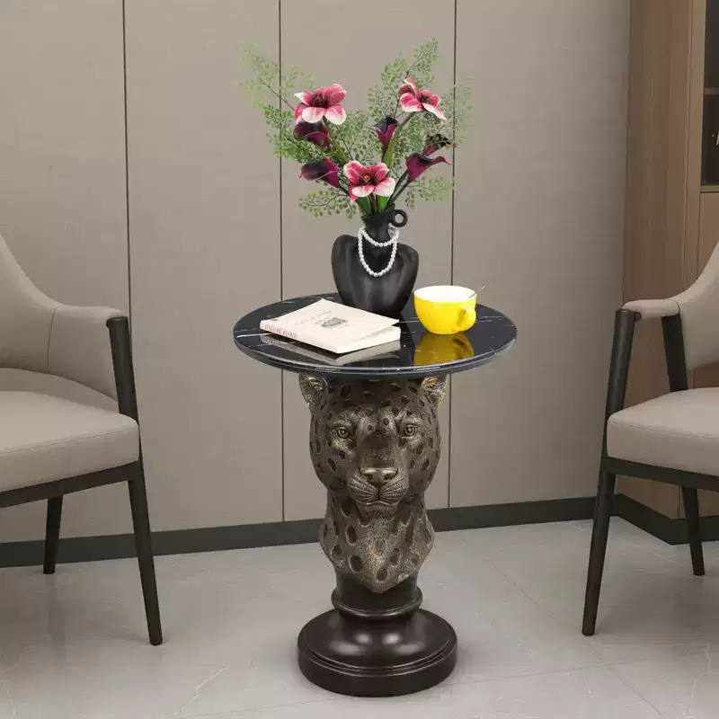 Leopard Head Accent Table, Animal Statue End Table for Living Room Home Decor