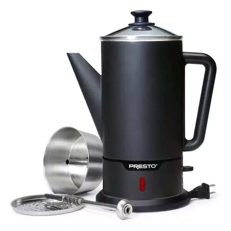 Presto 02815 Cordless Coffee Maker Stainless Steel Percolator, Easy Pour, Black