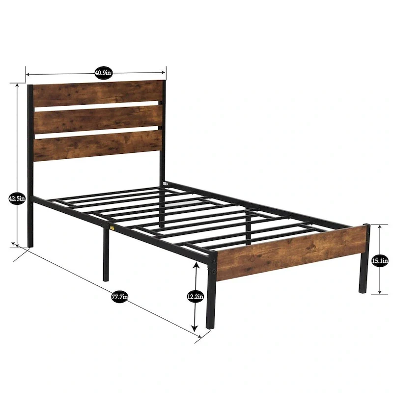 Taomika 3-Pieces Industrial Bed and Modern Square Nightstands Set
