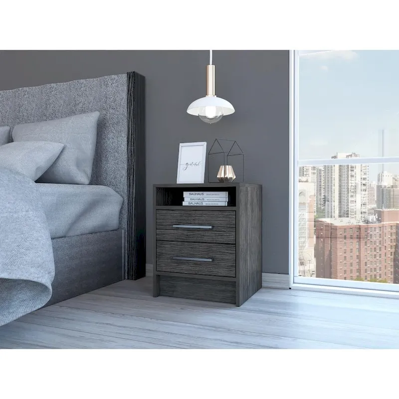 TUHOME Eter 2-Drawer Nightstand End Table with Metal Handles and Open Shelf