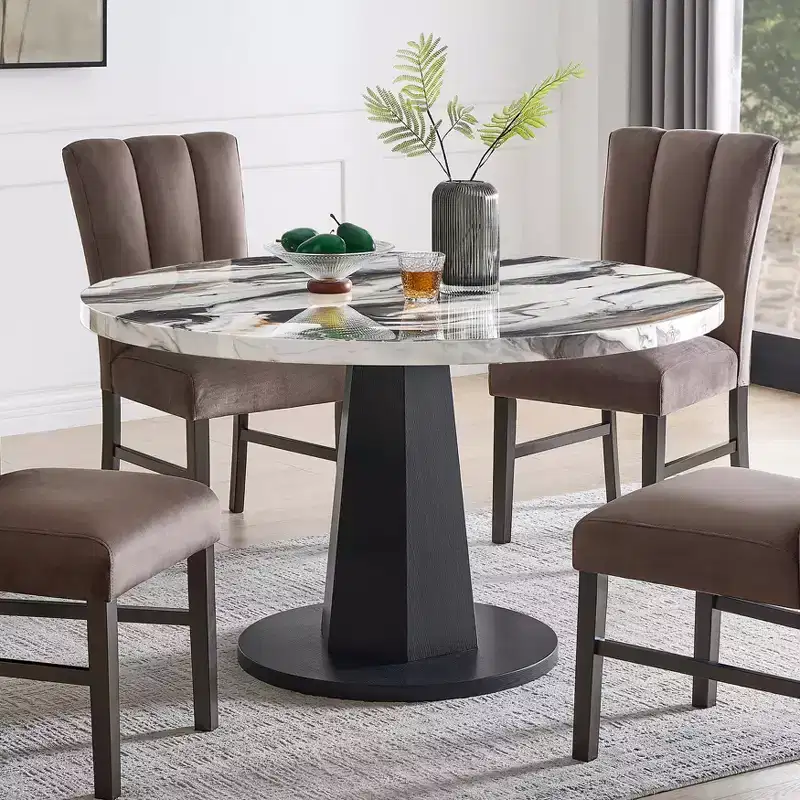 Roundhill Furniture Cavira 5-Piece Modern Dining Set, Faux Marble Dining Table with Four Upholstered Chairs