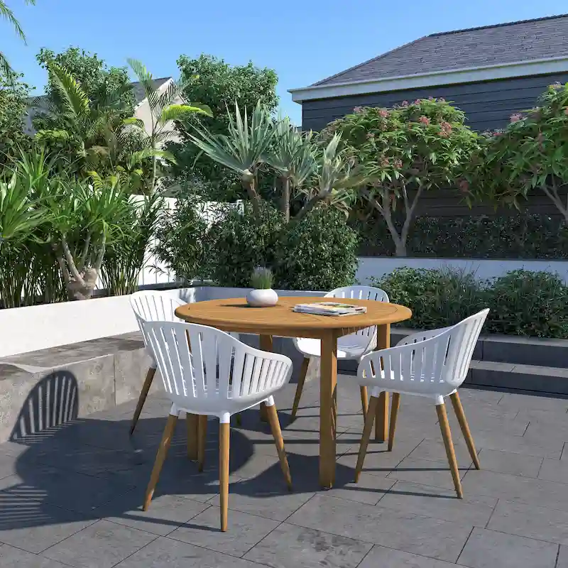 Amazonia Glende 5pc Wood Outdoor Patio Round Dining Set