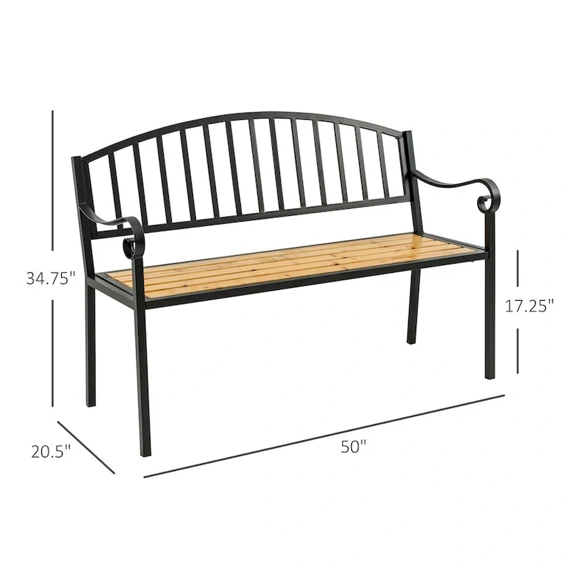 Outsunny 50  Wood Garden Bench with Backrest and Steel Frame