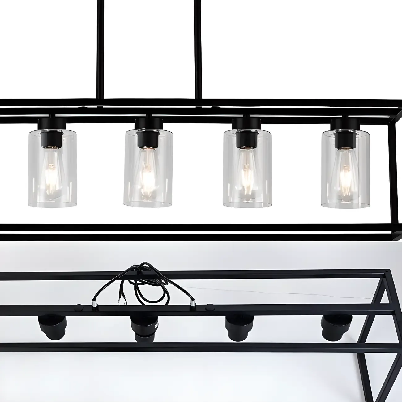 Industrial Black Metal Glass Cylinder Kitchen Island Pendant Light