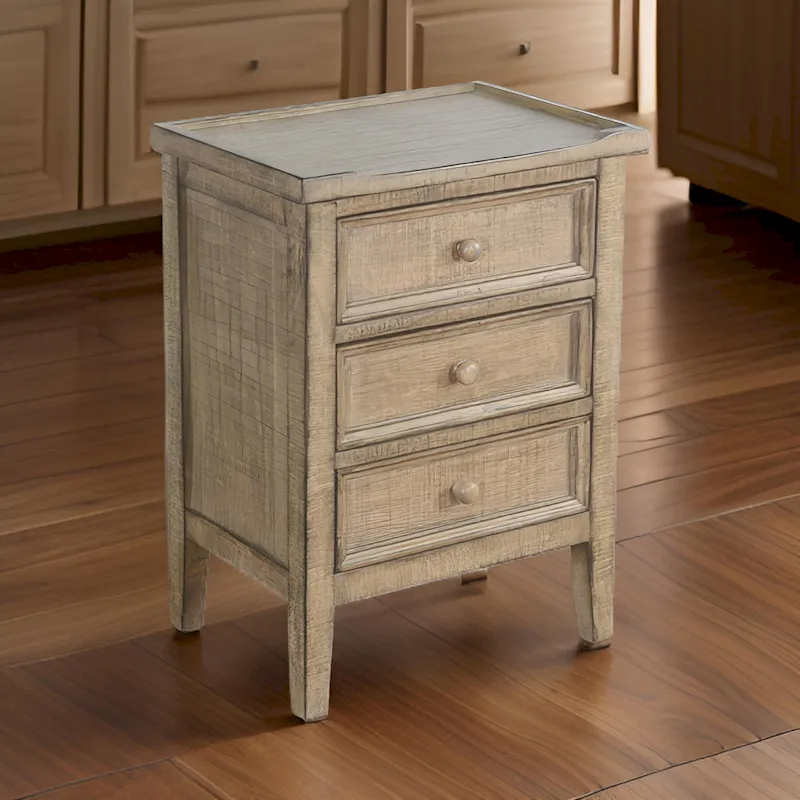 Rena End Table with 3 Drawers, 19 Inch Distressed Brown Mahogany Wood