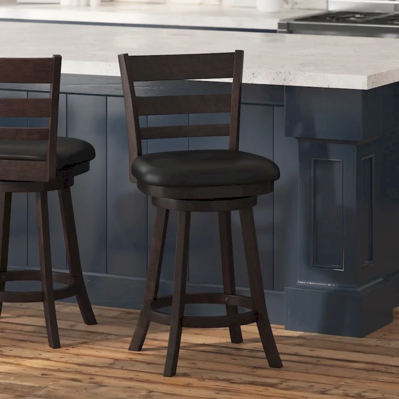 Ladderback Wooden Counter Height Stool with Upholstered Seat