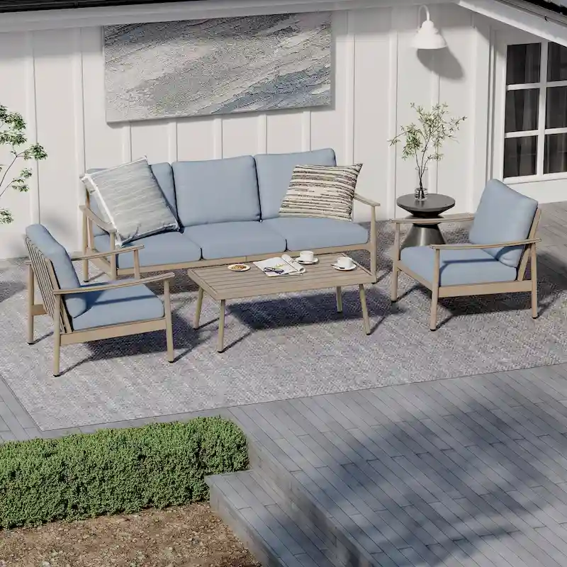 5-Person Aluminum Patio Conversation Set with Webbing Chair Back and Cushions