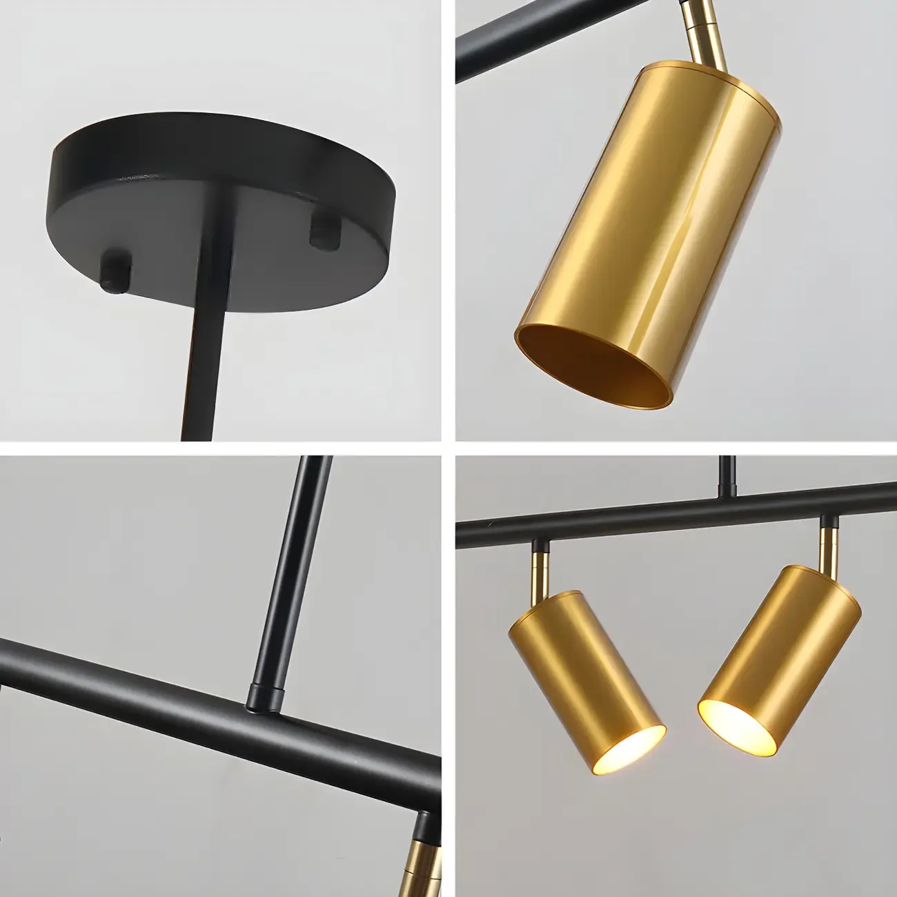 5-Light Modern Black/Gold Metal Cylinder Island Ceiling Light