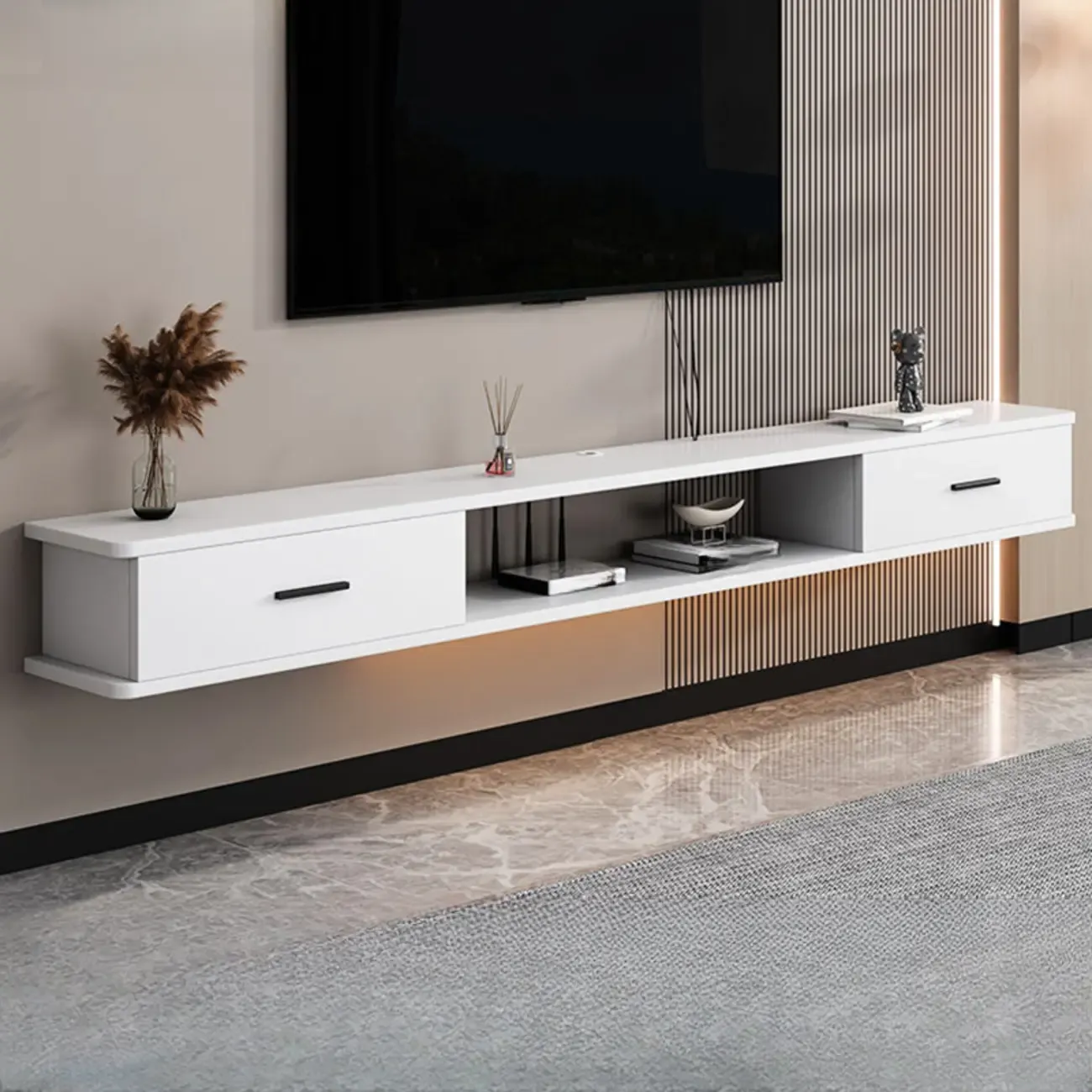 Modern Wall-Mounted Wooden TV Stand with Storage