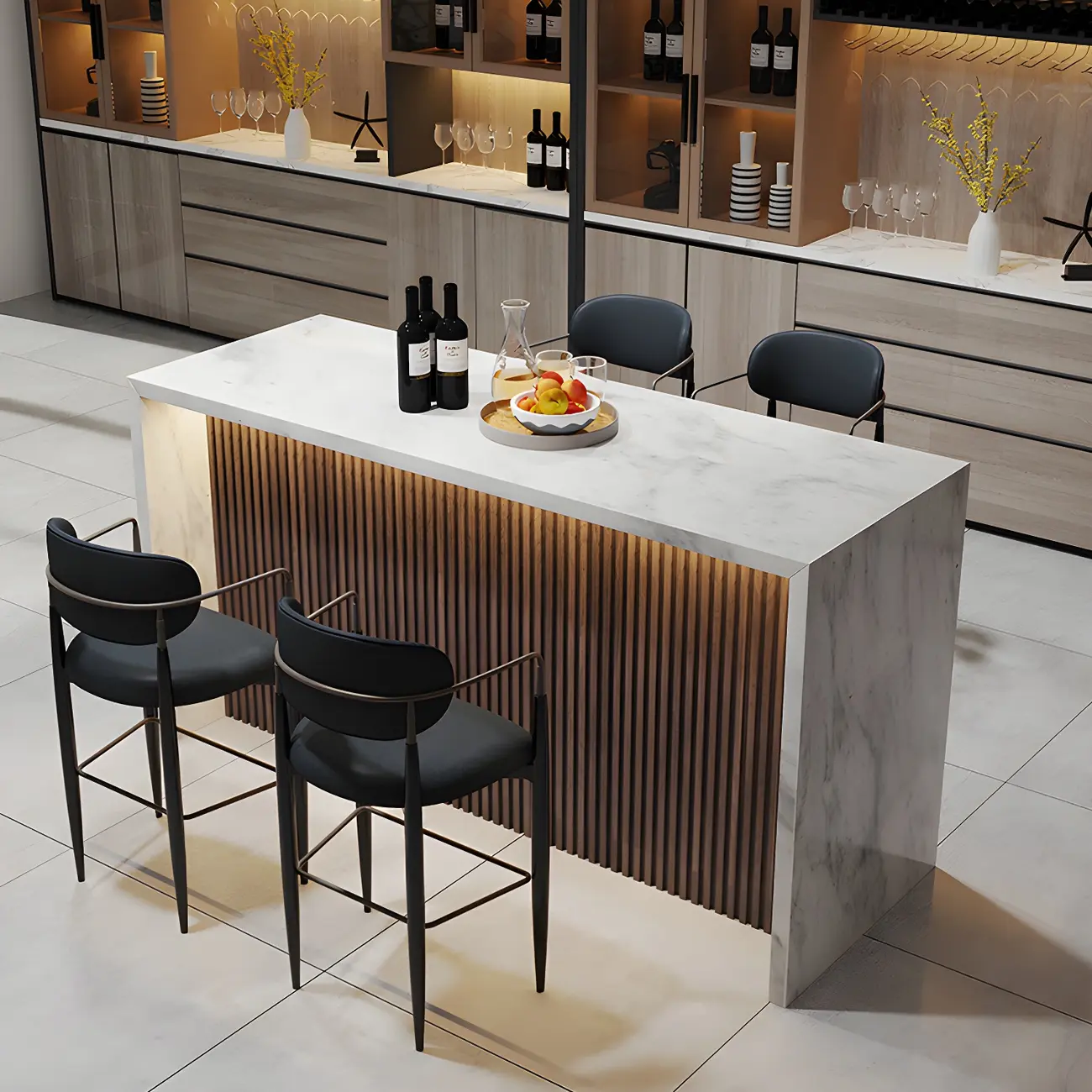 Modern LED White Marble Counter Height Bar Table