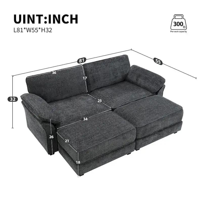 Combination Modular Convertible Sectional Sofa with Ottoman