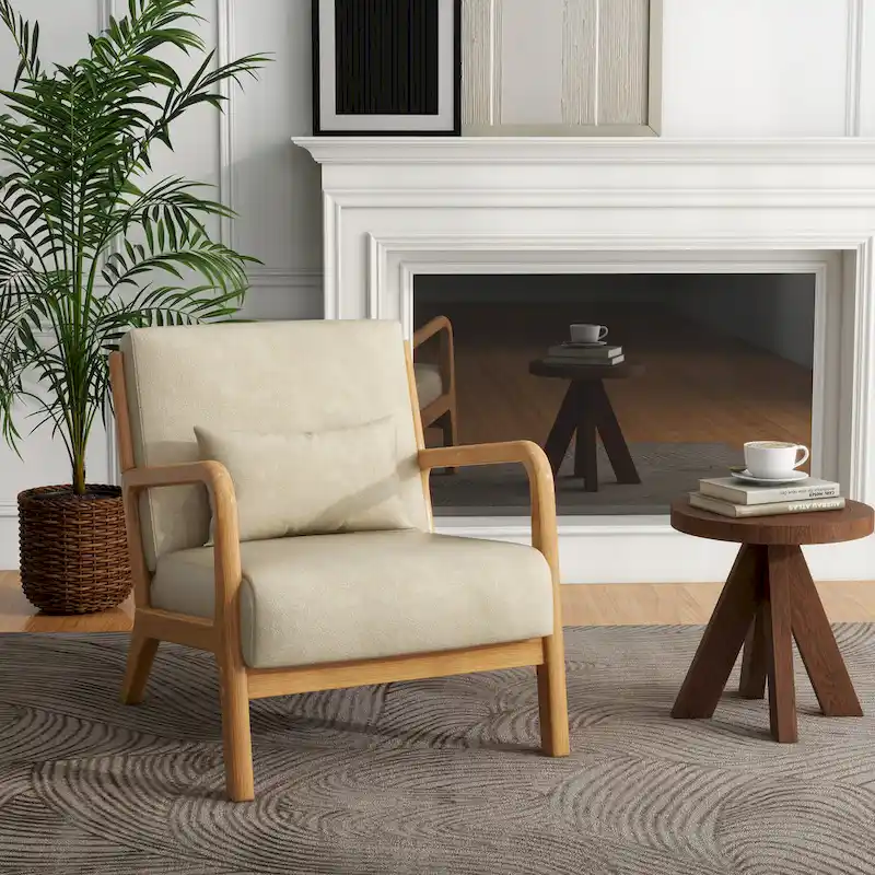 Mid-Century Modern Upholstered Accent Chair with Wood Frame