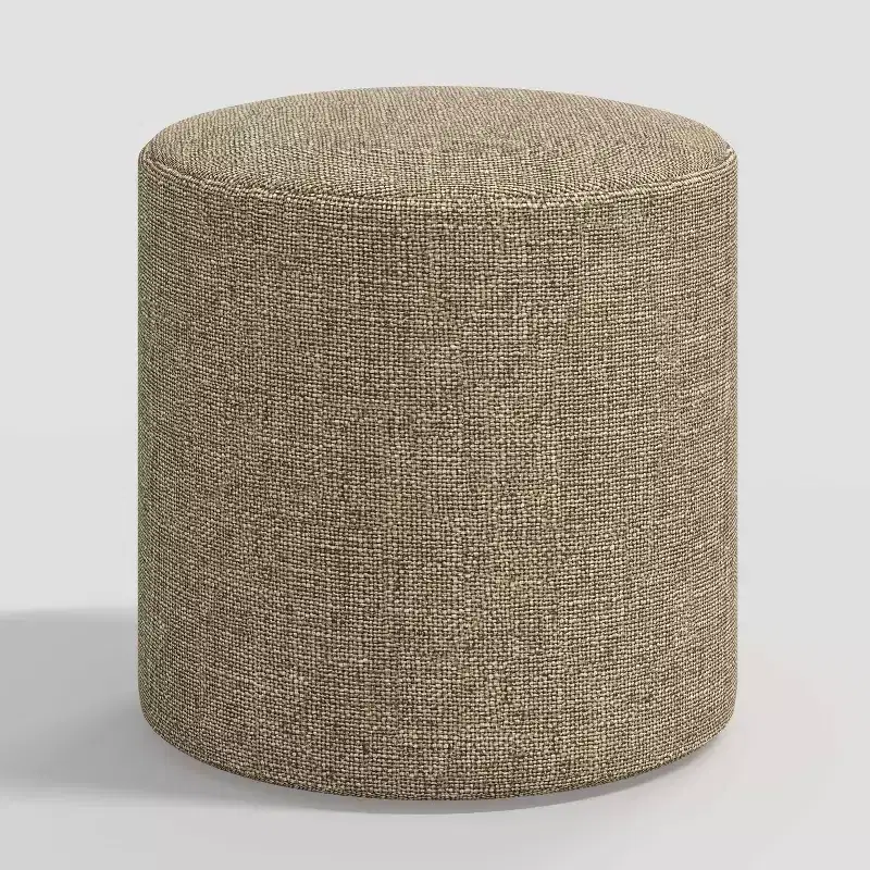 Round Thalia Ottoman in Textured Linen - Threshold