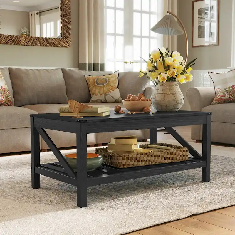 VredHom Coffee Table Center Table Tea Table with Shelf - 18.1 in H x 40.2 in W x 22 in D