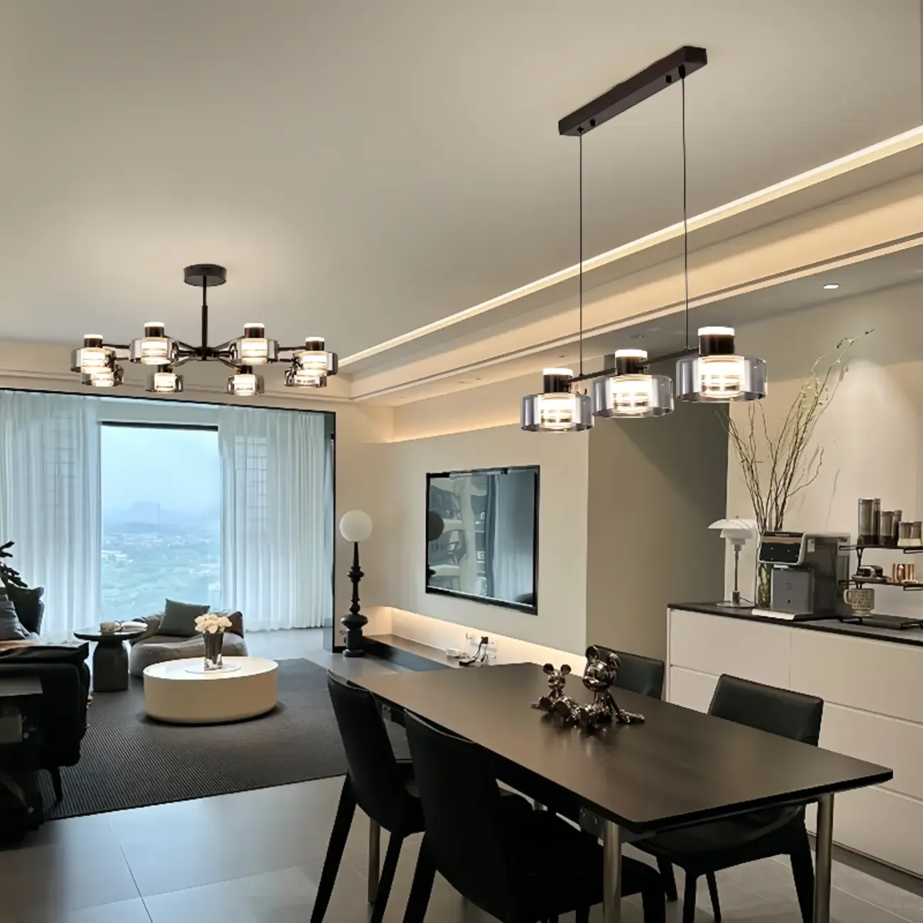 Modern Black Circle Round Glass LED Chandelier