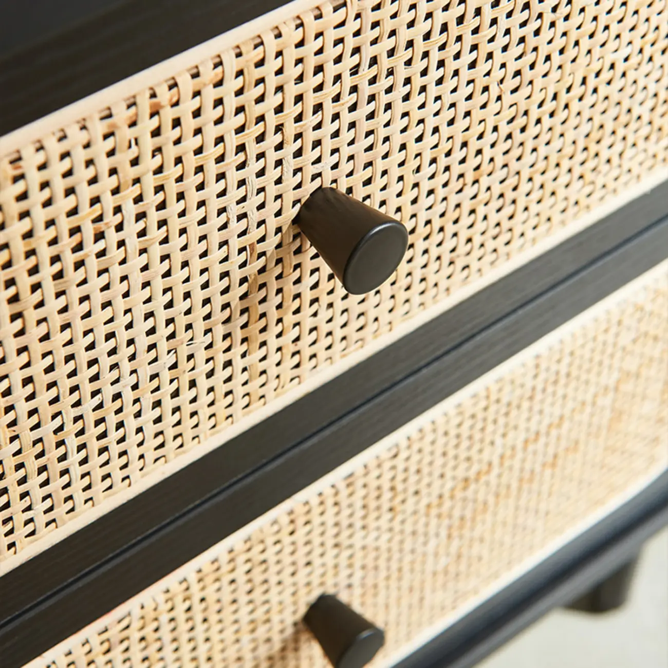 Modern Rattan Espresso Wood 2-Drawer Nightstand